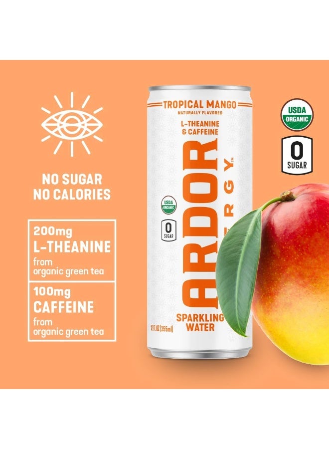 ARDOR ENERGY Sparkling Water with 100mg Natural Caffeine & 200mg L-Theanine from Organic Green Tea for Smooth Energy & Focus | Healthy Energy Drink | No Sugar, Zero Calories, Vegan, Gluten-Free | Tropical Mango (Pack of 12, 12oz cans) - Image 5